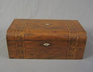 A Victorian mahogany D shaped writing slope with parquetry banding 18"