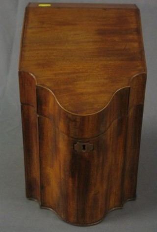 A 19th Century shaped mahogany cutlery box with hinged lid 9 1/2"