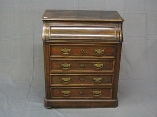 A 19th Century Continental rosewood enclosed wash stand with hinged lid and 4 long drawers with pierced brass plate drop handles, 31"
