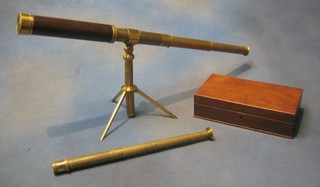 A 19th Century brass 3 draw telescope by Dolland together with a practical eytub by Dolland of London and tripod, contained in a mahogany case