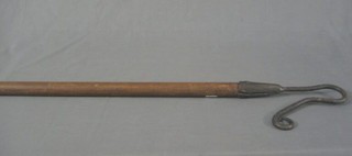 A 19th Century Blacksmith's made Shepherd's crook with wooden staff