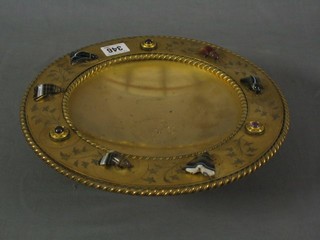 A circular gilt bronze tazza decorated hardstone insects 12"