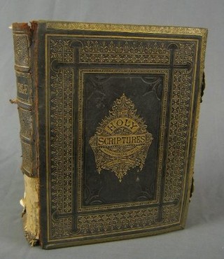 A leather and metal bound Holy bible (requires attention)