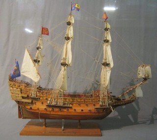 A wooden model The Royal Sovereign at Sea, modelled by Ivan Osborne Northampton 36"
