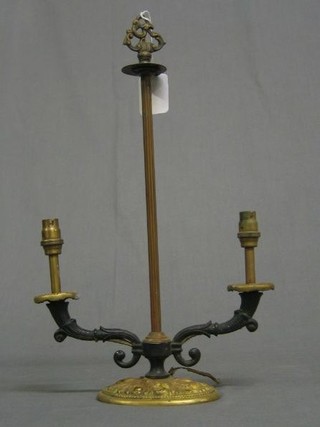 A 19th Century gilt metal twin light table lamp 15"