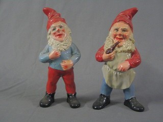 A pair of 20th Century terracotta gnomes 13" (1 f and r)