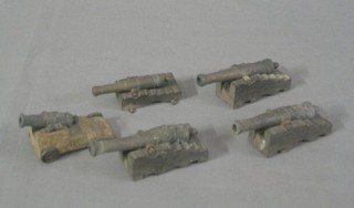 5 19th Century brass models of canons 3" - 2" and 4 19th Century brass models of ships mortar canons