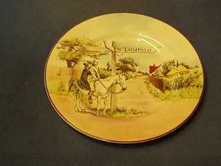 A Royal Doulton plate "Sir Roger DeCoverley" decorated 2 figures on horse back with finger post indication London, the base marked D5814 9"
