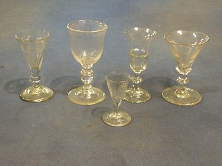 5 various antique wine glasses