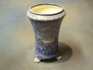 A Malingware blue and white pottery vase with transfer temple, figures and camel decoration, the base marked Maling Newcastle Upon Tyne, England 8"