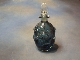 A "Whitefriars" blue globular shaped glass decanter and stopper 9"