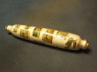 A 19th Century glass salt rolling pin decorated The Sailor's Return and various 19th Century scraps