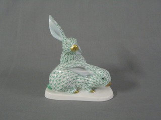 An Herend Hvngary porcelain figure of 2 seated hares 5"