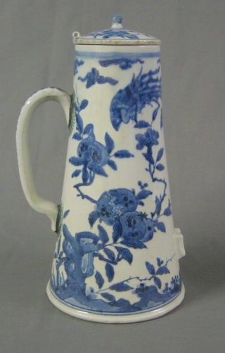 A handsome Japanese 18th Century (Edo period 1640-1840)  blue and white decorated cylindrical tapering jar and cover 11"