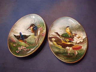 A pair of 19th Century Continental oval porcelain plaques depicting Kingfishers and other birds 14"