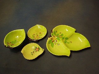 A Carltonware 3 section hors d'eouvre dish 10", (f and r), a circular Carltonware leaf shaped dish 6" (chipped) and 2 circular Carltonware dishes (crazed)