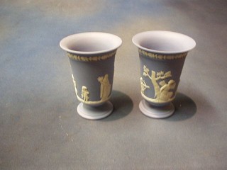 A pair of Wedgwood blue Jasperware trumpet shaped vases 5 1/2"