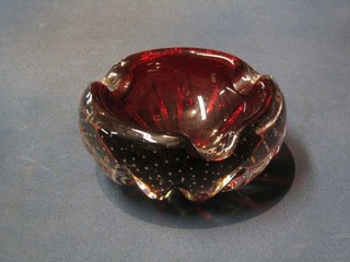 A Whitefriars red bubble glass ashtray 5"