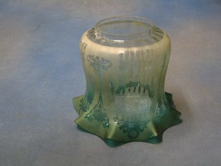 A 19th/20th Century etched green glass light shade 7"