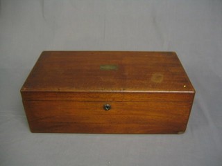 A Victorian walnut and brass banded writing slope with hinged lid 16"