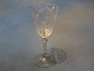 A set of 7 American etched and cut glass wine glasses decorated Stars and Stripes