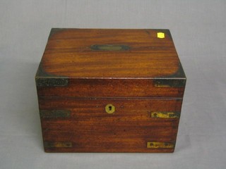 A Victorian brass banded mahogany trinket box with hinged lid 10" (probably formerly an instrument box)