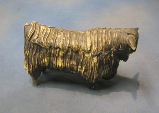 A Cornish style pottery figure of a standing highland bull 10" (horn f)