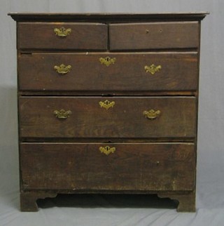 A 17th/18th Century Country oak chest of 2 short and 3 long drawers, raised on bracket feet 28"