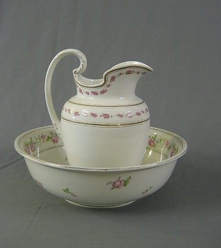 A Thackeray jug and bowl set with rose decoration (slight chip to jug)