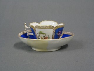 A Dresden boat shaped cup and matching saucer (f and r) and 2 Royal Crown Derby coffee cans