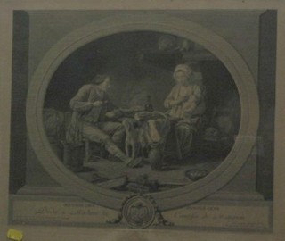 A pair of 19th Century French monochrome prints "Corre Ction Maternele and Menag Des Bonnes Gens" 10" oval