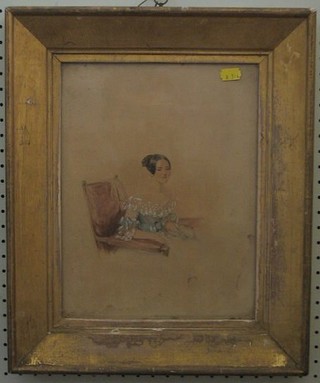 A Victorian head and shoulders watercolour portrait "Seated Susan Monteith Broadwood" reverse marked Passage Lyne No. 39 12" x 9"