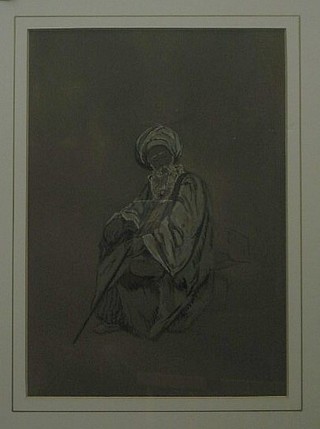 A Preziosi, watercolour "Seated Gentleman with Stick" 10" x 7"