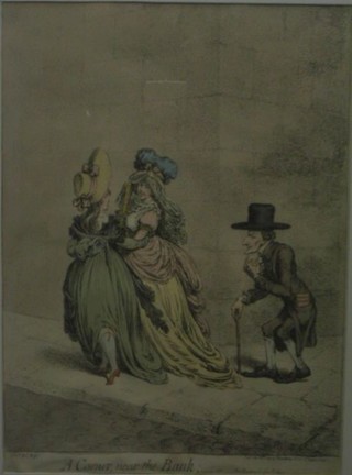 A pair of 18th Century hand coloured prints, published by G Humphrey 27 January 1797, "A Corner Near The Bank or An Example for Fathers" 14" x 9"