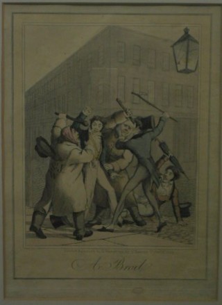 19th Century coloured print by G Humphrey "A Broil" 1822, 12" x 8"
