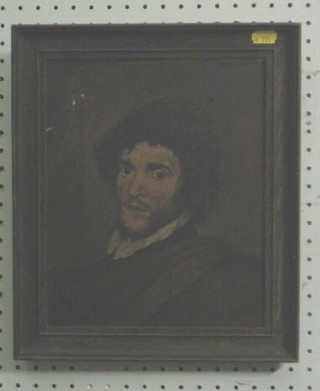 V H Rossatt, oil painting, head and shoulders portrait "17th Century Nobleman" contained in an oak frame 11" x 9"