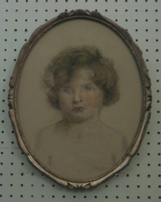 A Weinbarge, head and shoulders watercolour portrait "Young Girl" 12" oval