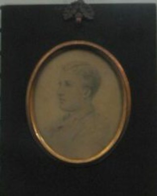 19th Century oval portrait miniature "Seated Gentleman" the reverse marked W C Balkett 1879, 4"