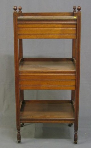A Victorian walnutwood 3 tier what-not stand fitted 2 drawers 18"