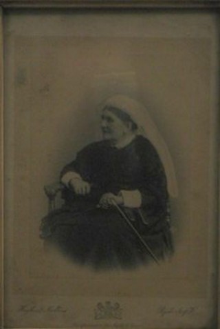 A Victorian black and white studio portrait photograph "Mrs Broadwood of Lyne" by Hughes & Mullins Ryde Isle of Wight, 6" x 5"
