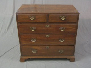 A Georgian mahogany chest of 2 short and 3 long drawers with brass swan neck drop handles, raised on cabriole supports 36"