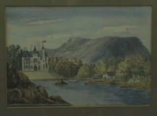 19th Century watercolour "Scottish Loch with Mountains and House" 7" x 10"
