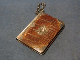 A Victorian crocodile aide memoir with silver plated mounts London 1885