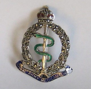 A King George VI Royal Army Medical Corps silver, marcasite and enamelled sweetheart's brooch