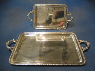 2 rectangular silver plated twin handled tea trays