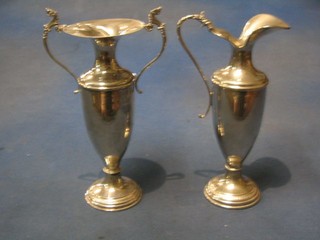 An Italian silver twin handled vase 8" and a similar jug 9"