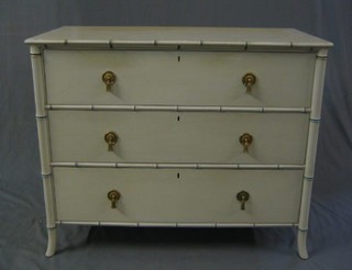 A simulated bamboo chest of 3 long drawers 42"