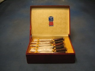 A set of 6 steak knives with horn handles