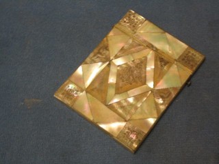 A 19th Century carved mother of pearl card case with hinged lid 4"