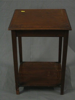 An Edwardian square inlaid mahogany 2 tier occasional table 14"